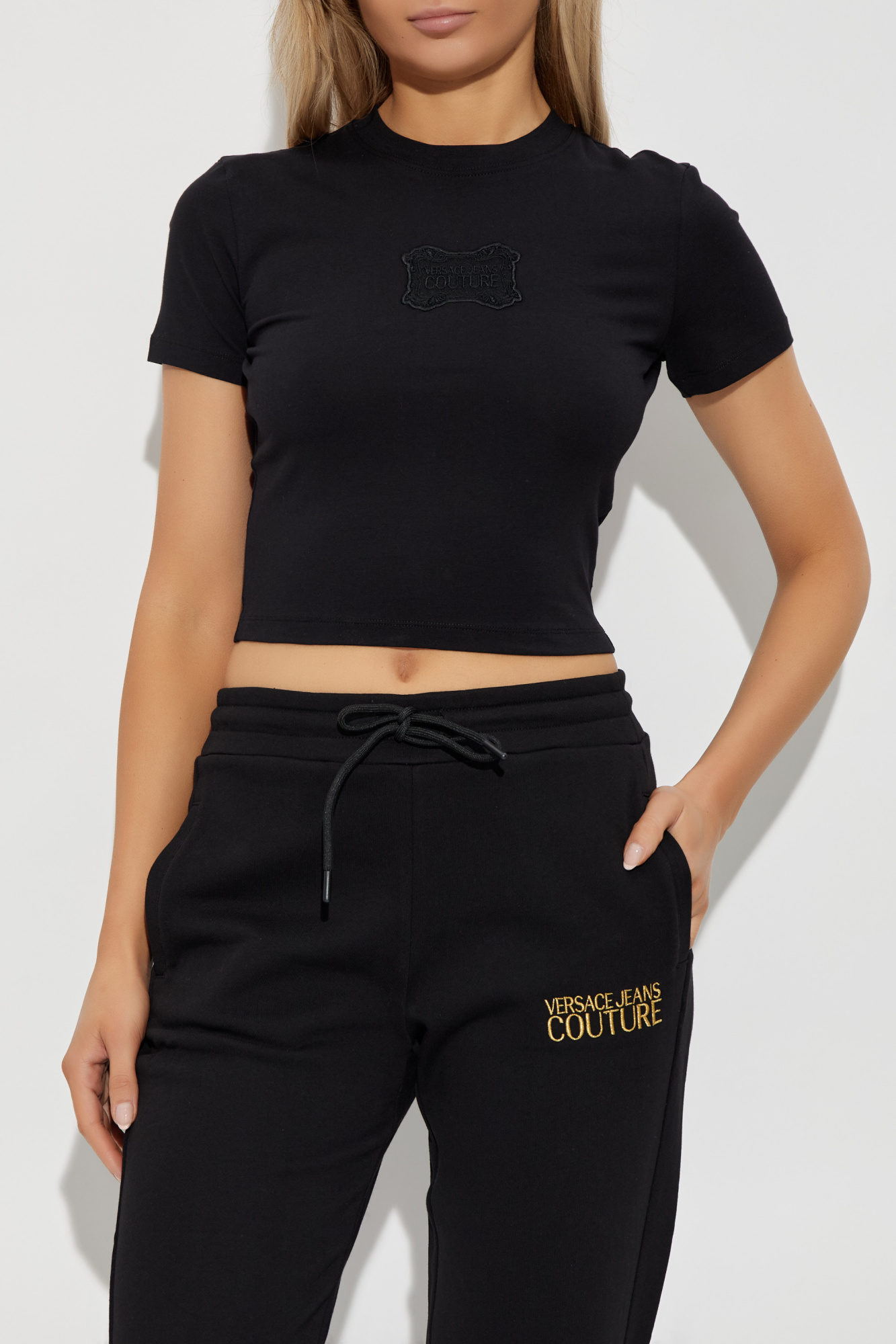 Black T-shirt with embroidered logo Versace Jeans Couture